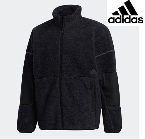 ◆C2 新品 定価12,100円 adidas アディダス ボアフリースジャケット【O】黒 ドロップショルダー 暖かい着心地 ブルゾン