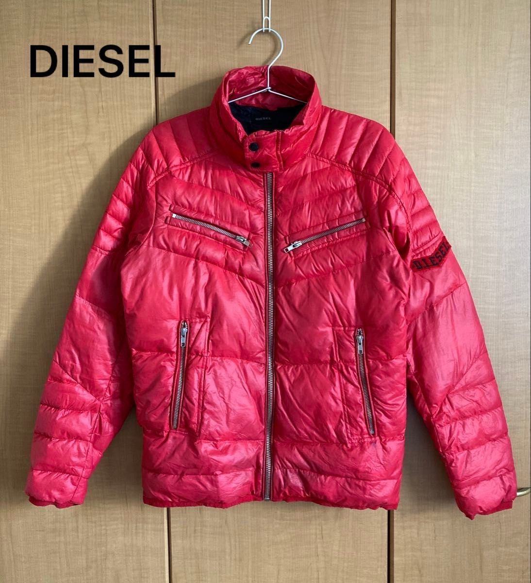 DIESEL ディーゼル ダウンジャケットS ライダース風 赤レッド DIESEL ディーゼル ダウンジャケットS ライダース風 赤レッド