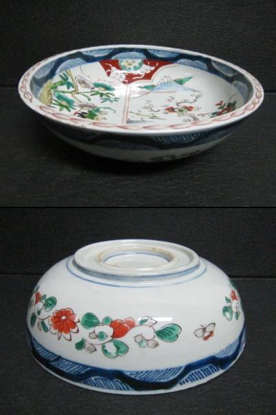  old Imari overglaze enamels Fuji scenery map pot deep pot two -ply height pcs 