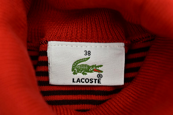 S-6411★送料無料★超美品★LACOSTE ラコステ★正規品 日本製 ボーダー柄 タートルネック 5分袖 天竺 T-シャツ カットソー 38_画像3