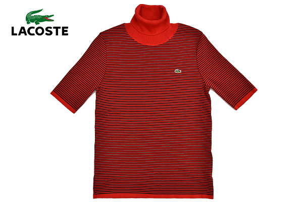 S-6411★送料無料★超美品★LACOSTE ラコステ★正規品 日本製 ボーダー柄 タートルネック 5分袖 天竺 T-シャツ カットソー 38_画像1