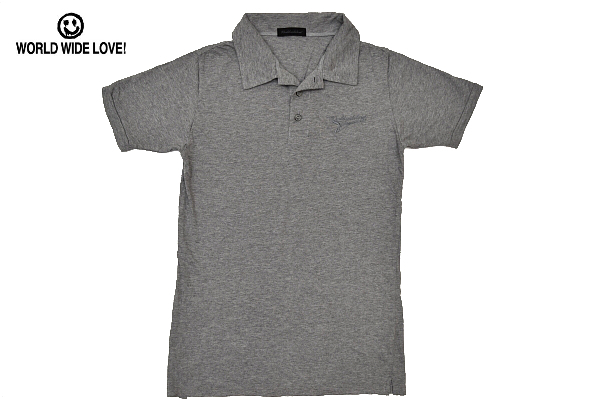 S-7118* free shipping * beautiful goods *WORLD WIDE LOVE! World Wide Love * made in Japan gray grey smooth cloth light ground polo-shirt with short sleeves S