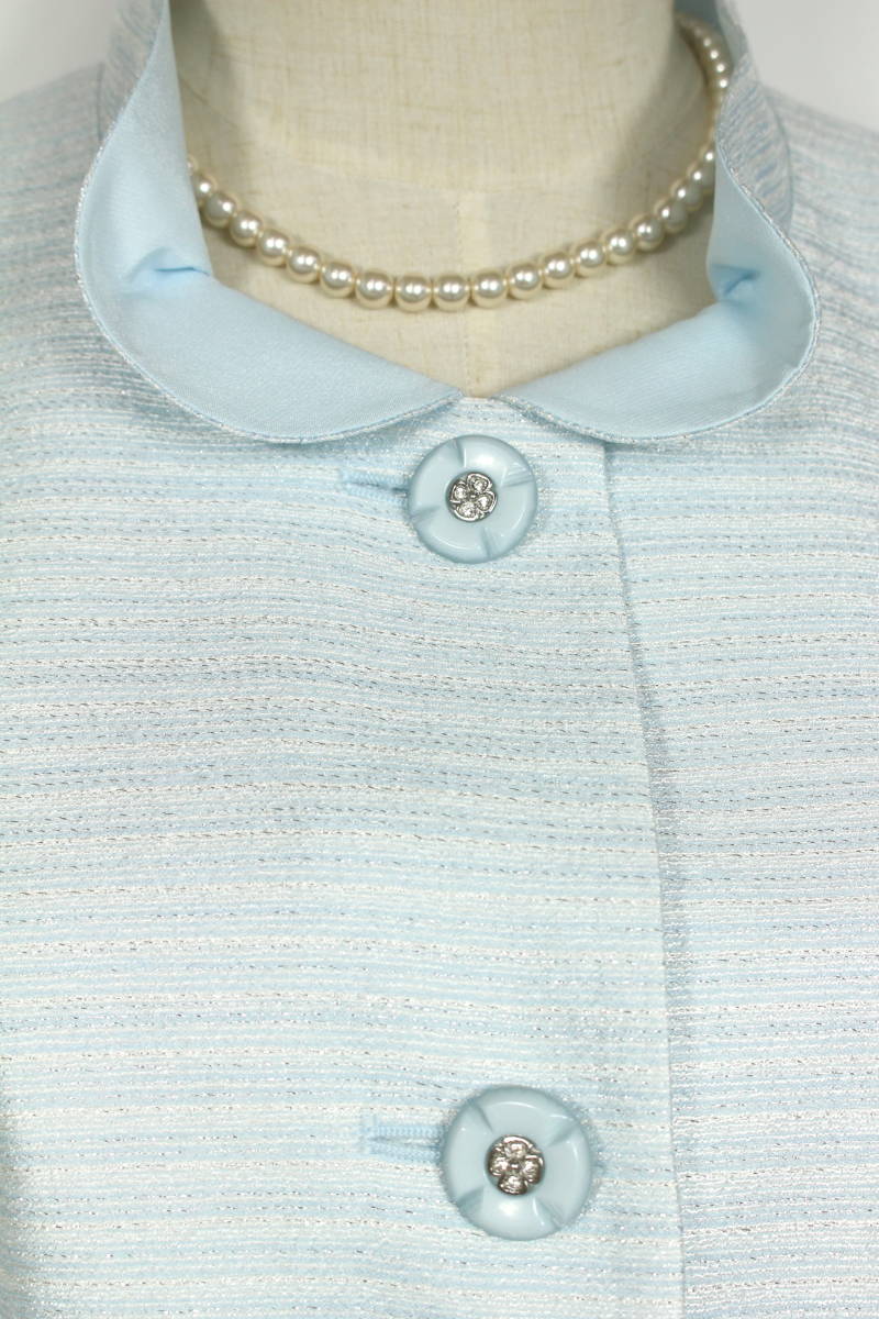 新品 ドルチェ 9号 ジャケット 水色 銀 結婚式 カラーフォーマル シルエット美人 百貨店品 東京ソワール セットアップに レディース_画像6