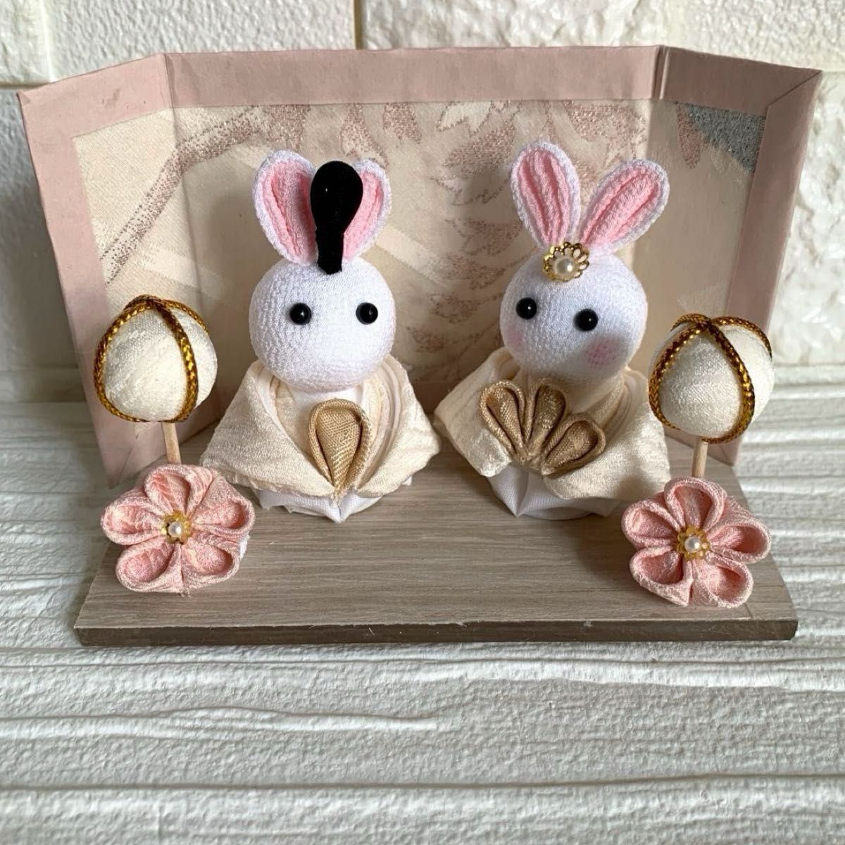 ハンドメイド つまみ細工 ひな人形 セット シロ うさぎ ひな祭り ハンドメイド つまみ細工 ひな人形 セット シロ うさぎ ひな祭り