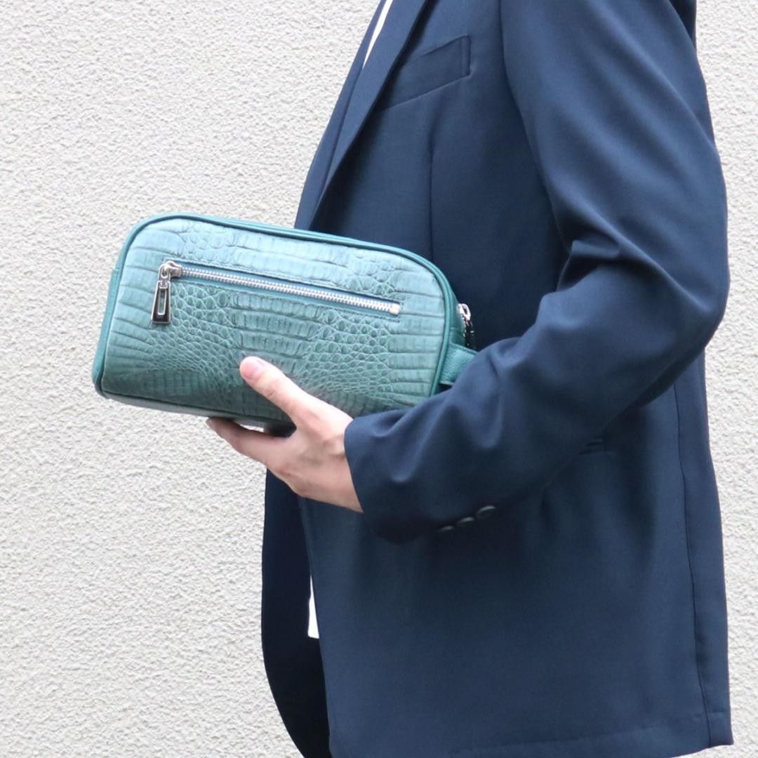 Y47 センター取り クロコダイル セカンドバッグ メンズ 新品 未使用 緑色 Y47 センター取り クロコダイル セカンドバッグ メンズ 新品 未