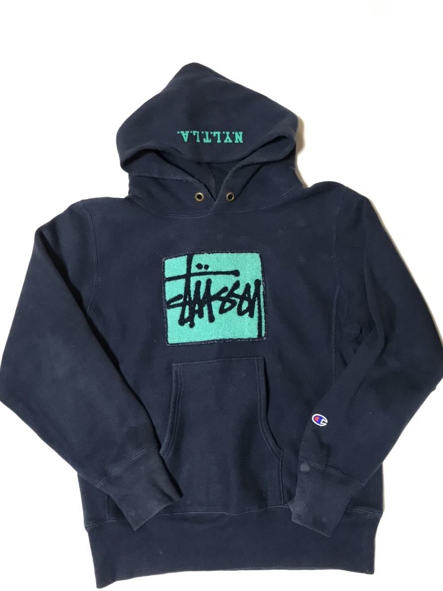 ★STUSSY×champion リバースウィーブ スウェット パーカ 青単色タグ ステューシー チャンピオン パーカー 単色タグ REVERSE WEAVE★_画像1