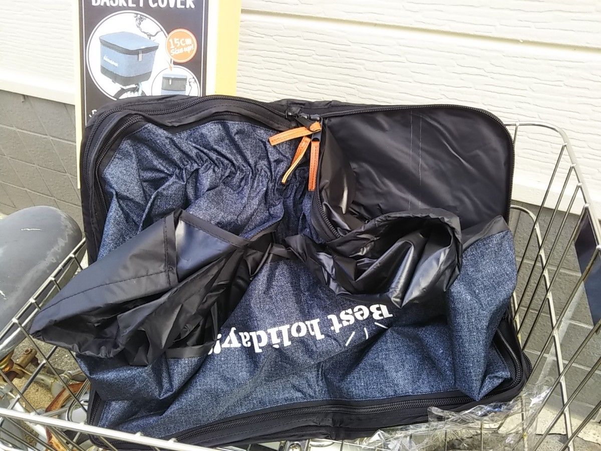 自転車用品　２段式カゴカバー　前カゴ用　防水　便利な両開き♪　厚手生地　アシスト車カゴ対応　【デニム柄】　川住製作所　