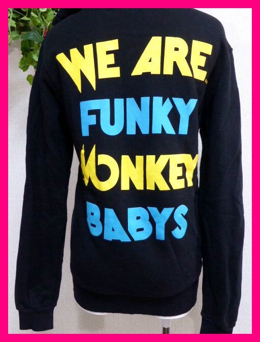 送料無料★FUNKY MONKEY BABYS・パーカーM　黒　左右Goodサイン　フード裏配色黄色プリント♪　FMBファンキーモンキーベイビーズファンモン