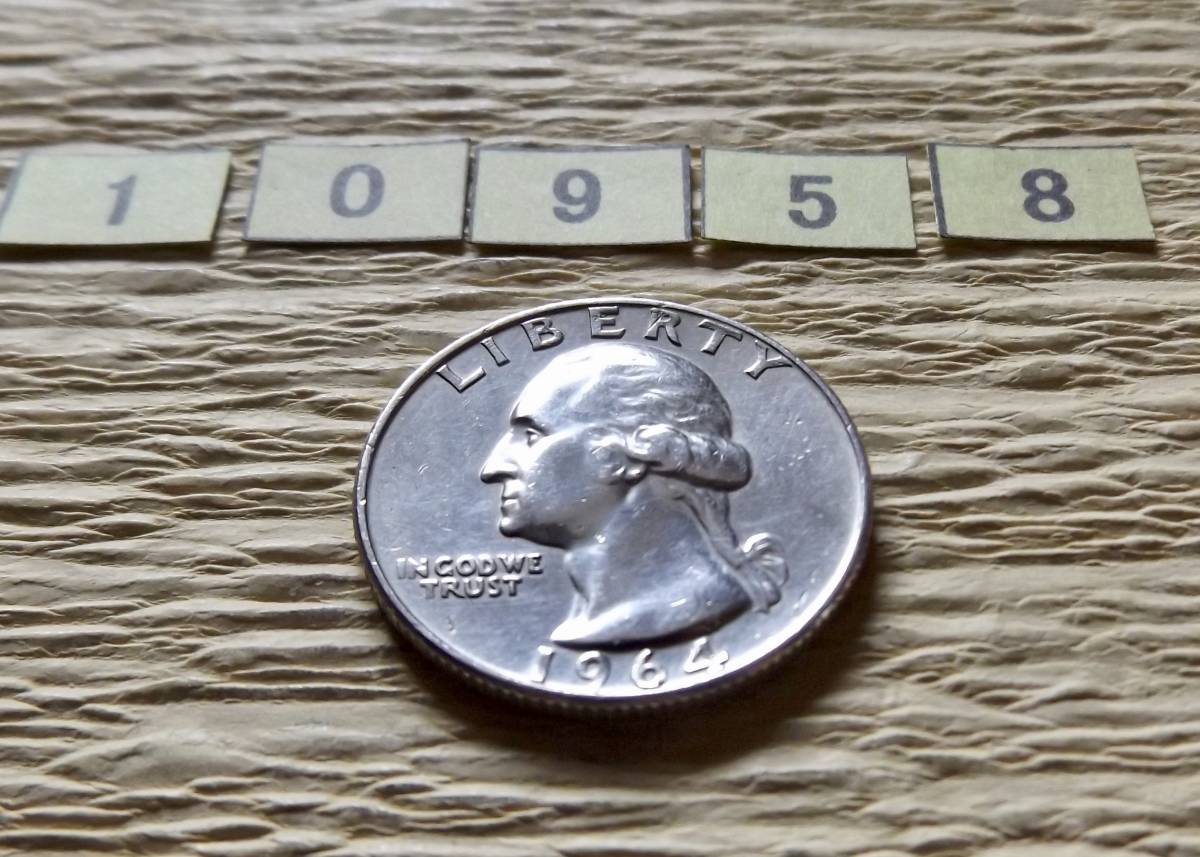 銀貨です。　1964年　ワシントン25セント銀貨　　クォーターダラー　送料無料 （10958) アメリカ　コイン USA 貨幣_画像3