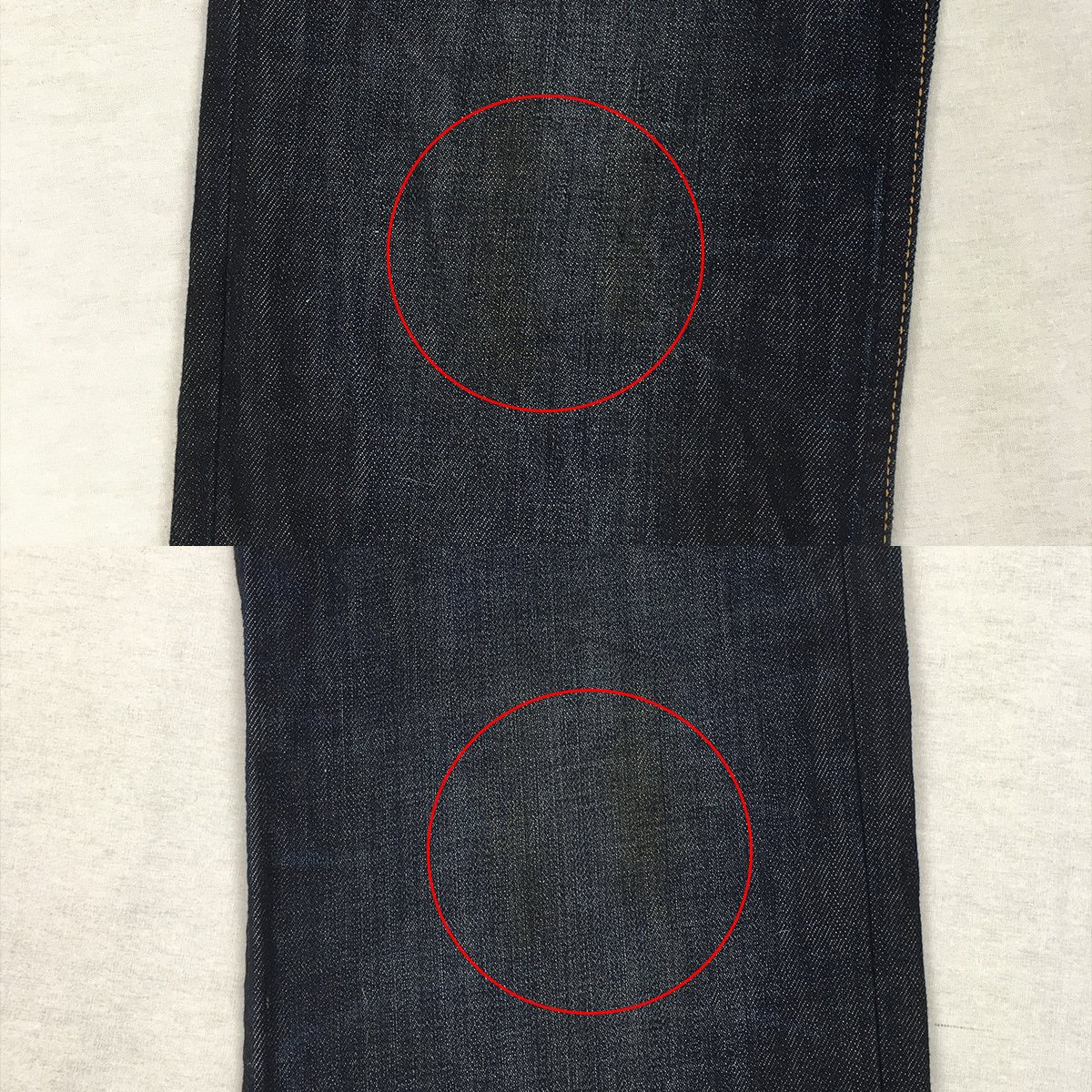 Levi's リーバイス 502 00502-0073 デニム パンツ ジーンズ W28 L33 濃紺 皮パッチ ユーズド加工_両ひざにオイルのようなシミあり