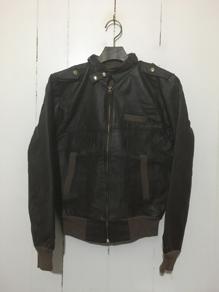 80's 90's ビンテージ☆本革 レザー ライダースジャケット レザージャケット ブルゾン サイズ36 茶色 ブラウン ハイネック OLD オールド