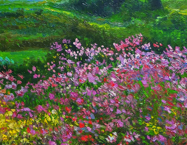 ## Shinshu. scenery oil painting ..... Cosmos F8 number (131) free shipping ##