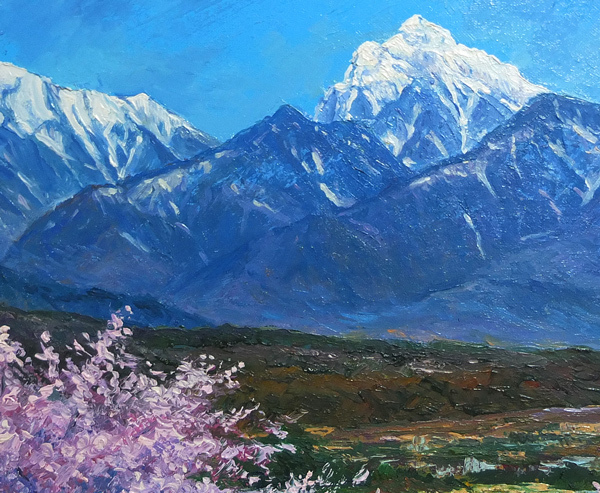 ## Shinshu . side scenery oil painting .. piece pieces peak F8 number (120) free shipping ##