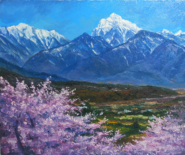 ## Shinshu . side scenery oil painting .. piece pieces peak F8 number (120) free shipping ##