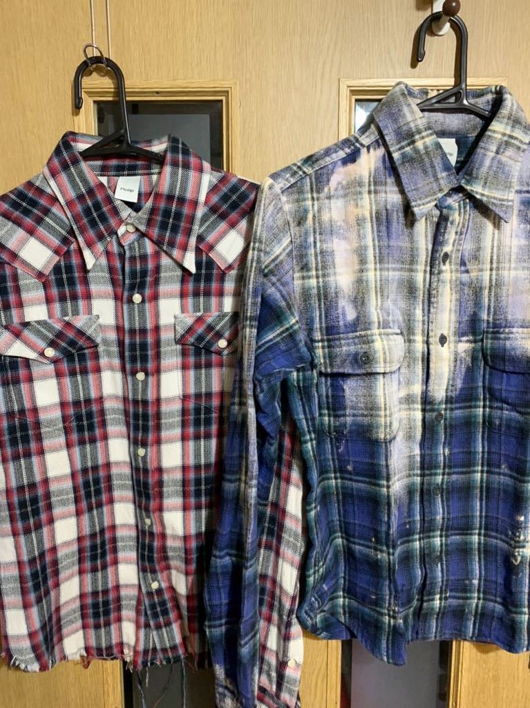 2 pieces set pledge Pledge gran ji bleach flannel shirt cut ... none western shirt blue blue 