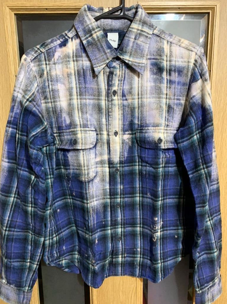 2 pieces set pledge Pledge gran ji bleach flannel shirt cut ... none western shirt blue blue 