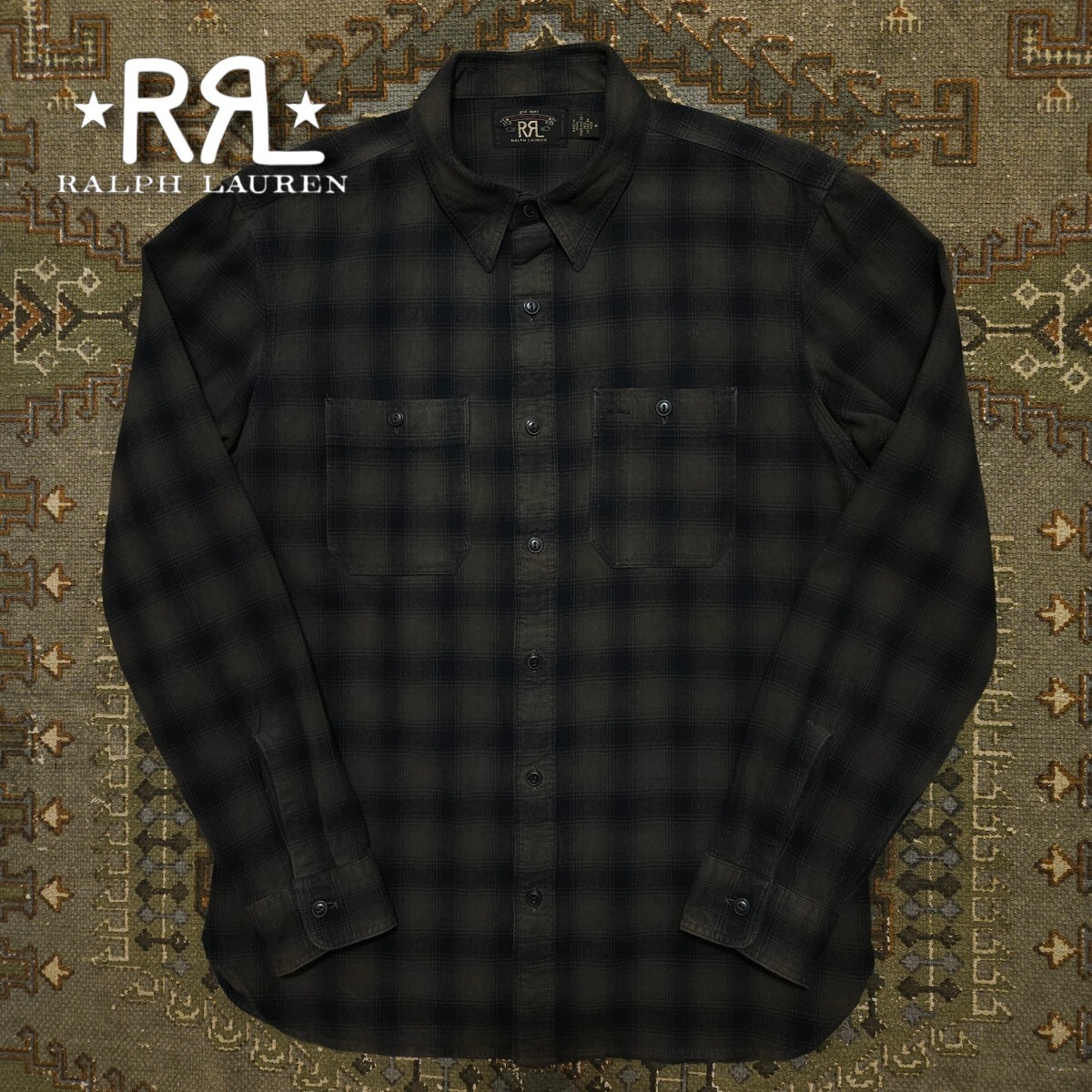 傑作品】 RRL Ombre Plaid Canvas Work Shirt 【M】 オンブレ 傑作品】 RRL Ombre Plaid Canvas Work Shirt 【M】 オンブレ