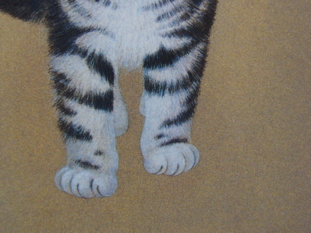 田口昌宏　「歩」　状態良好　新品額装付　希少画集額装画　日本画　落札代金のみ　猫、red_画像2