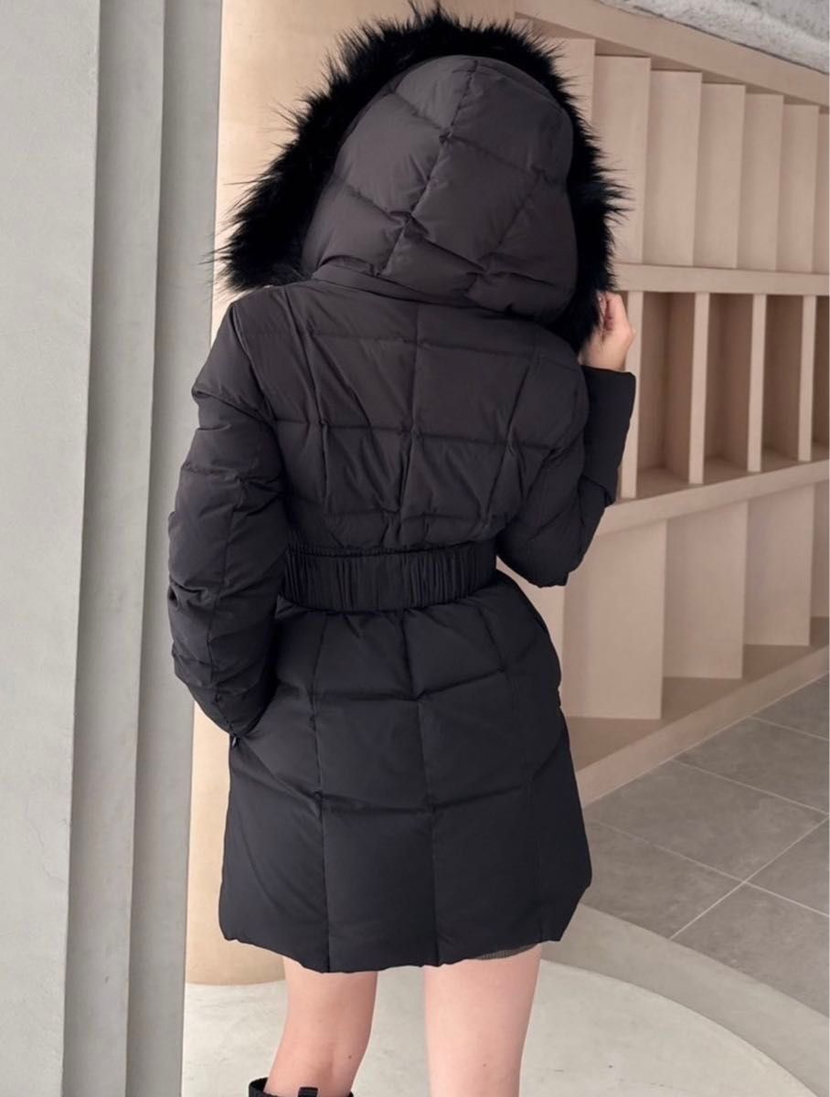黒 ロングダウンジャケット 新品タグ付き お値下げ不可 GYDA GYGYベルト付きロングダウンコート 新品未