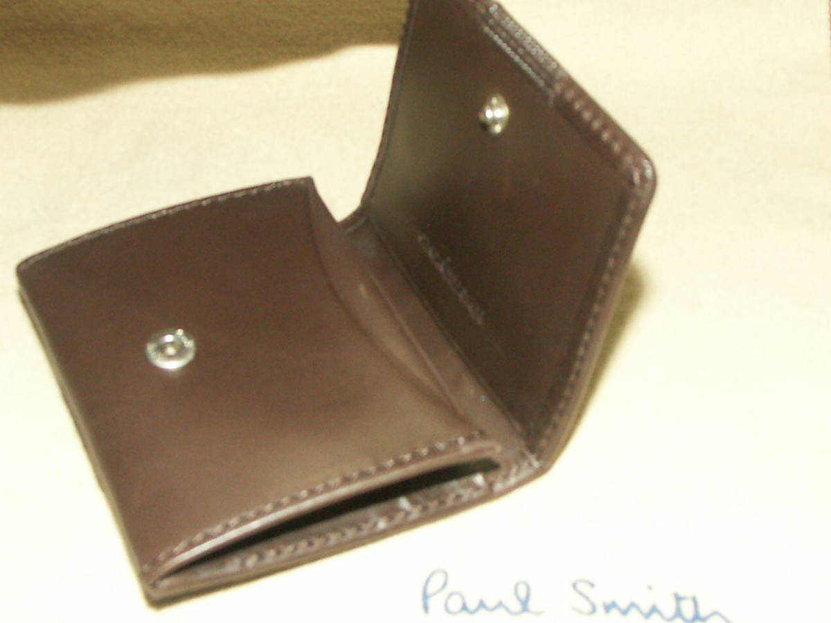 200-② new goods genuine article Paul Smith Paul Smith cow leather Triple line coin case Brown 