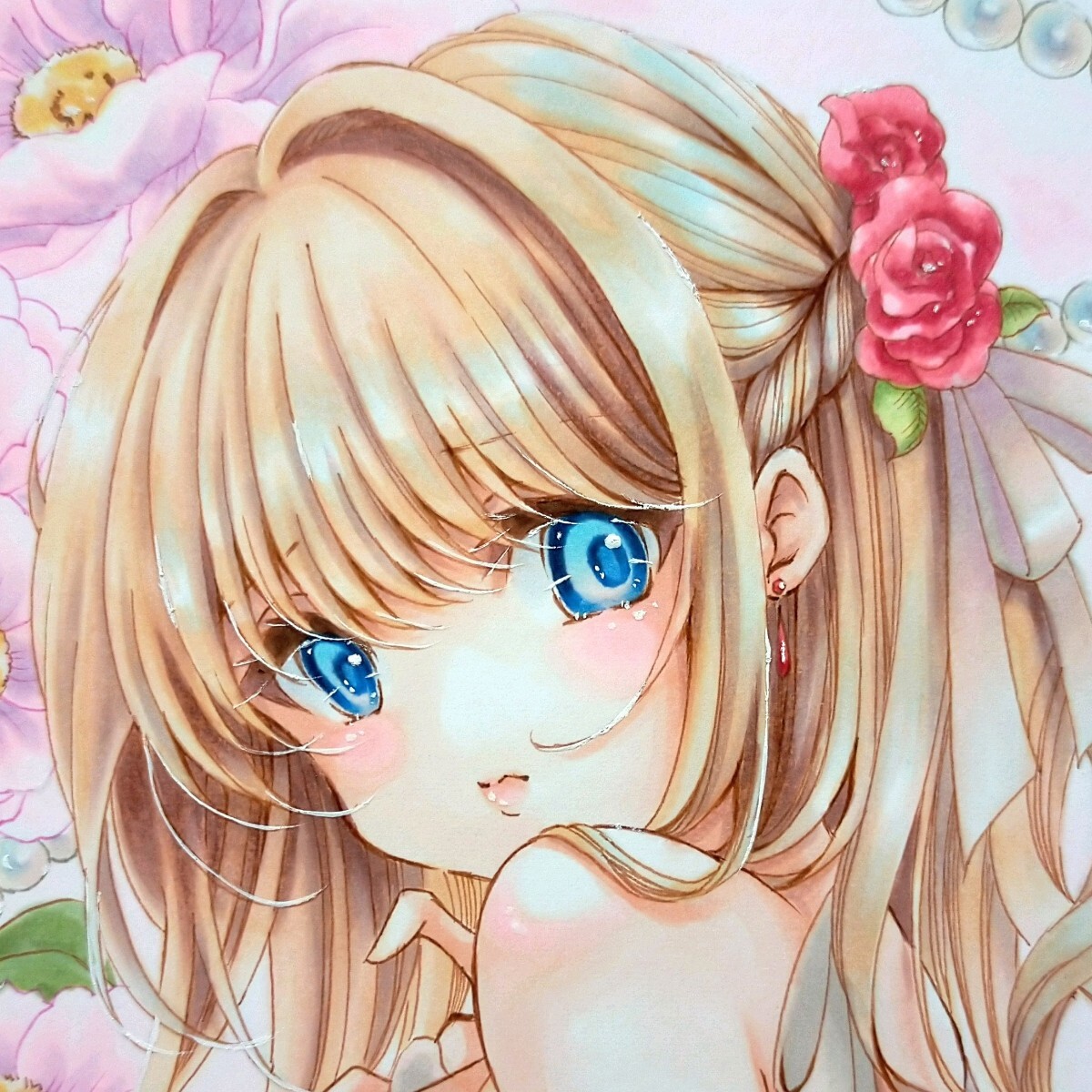手描きイラスト コピック オリジナル A5サイズ 女の子 エプロン 手描きイラスト コピック オリジナル A5サイズ 女の子 エプロン