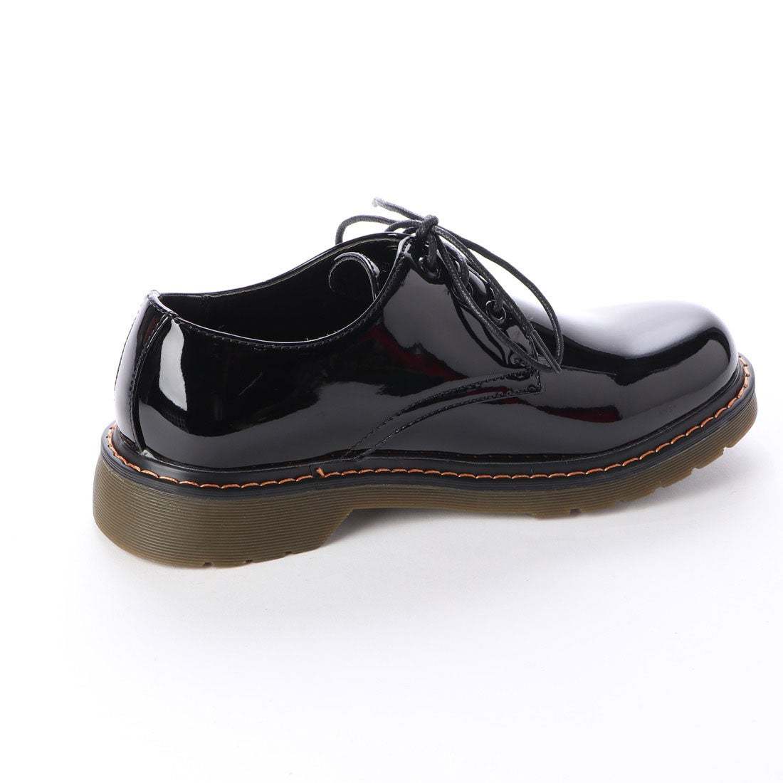 ★新品★【20112-blk-245】 3ホールのレースアップ　エナメル調(diào)ビジカジュシューズ　厚底　男女兼用
