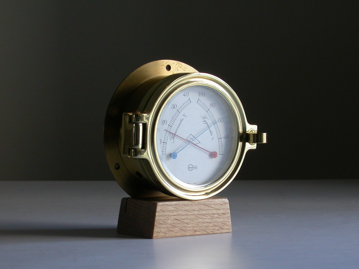 BARIGO burr go thermometer / hygrometer Φ12cm Germany made Vintage / brass chamfer glass . window ship meter 