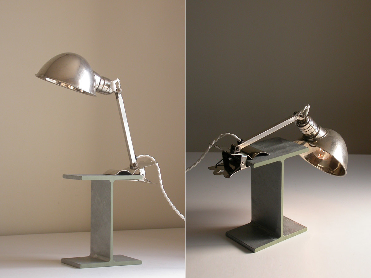 【 HALA 真鍮製ランプ + 鋼材ベース 】1930年代 /アールデコ 工業系 照明 ビンテージ ドイツ D.R.P.