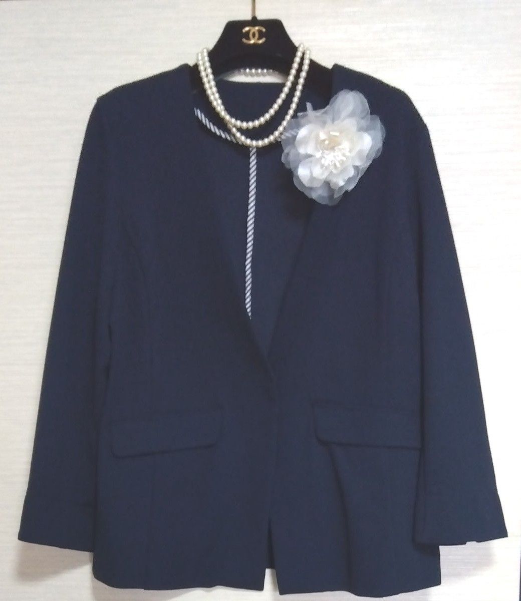 良品【イディット】LL 大きいサイズ 春用 ストレッチ ノーカラージャケット ネイビー フェリシモ 良品【イディット】LL 大きいサイズ 春用 ストレッチ ノーカラージャケット ネイビー フェリシモ