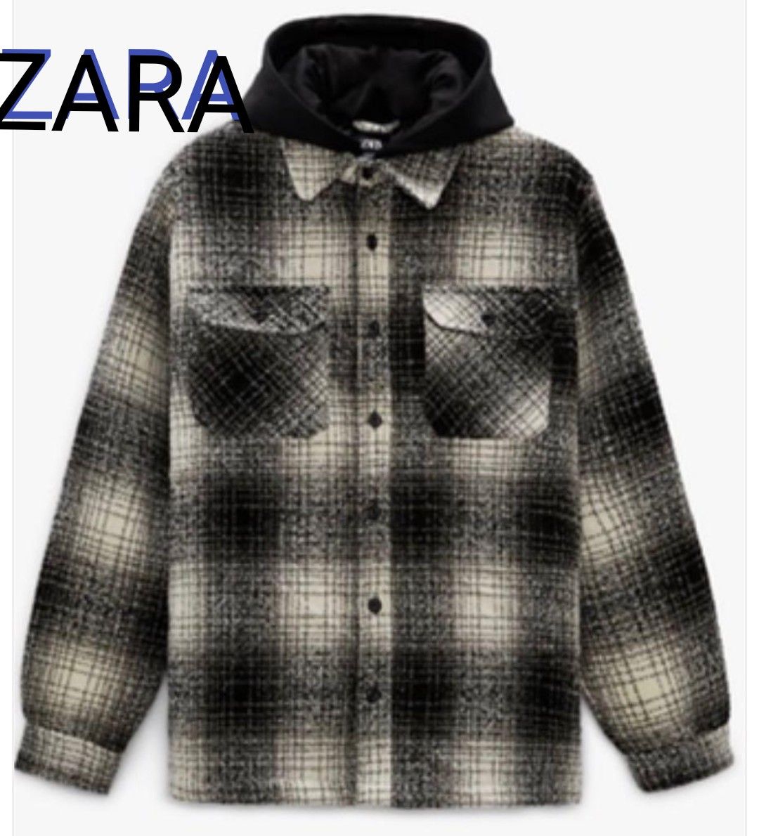 ZARA フード付 中綿キルティング フランネル ジャケット UsaL ZARA フード付 中綿キルティング フランネル ジャケット UsaL