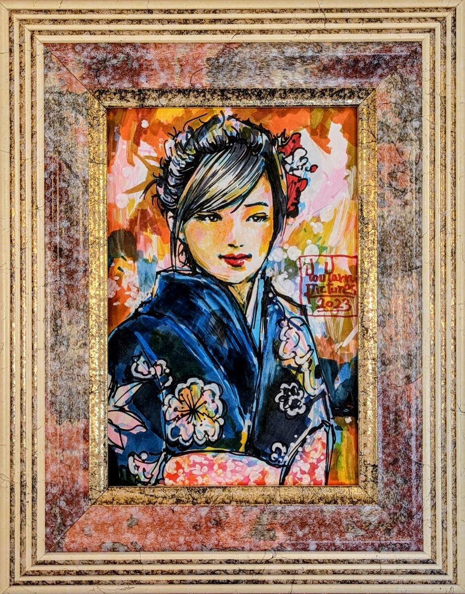 絵画「木曽路より御岳山をのぞむ」 水彩画 絵画】「木曽路より御岳山をのぞむ」 水彩画 日本画