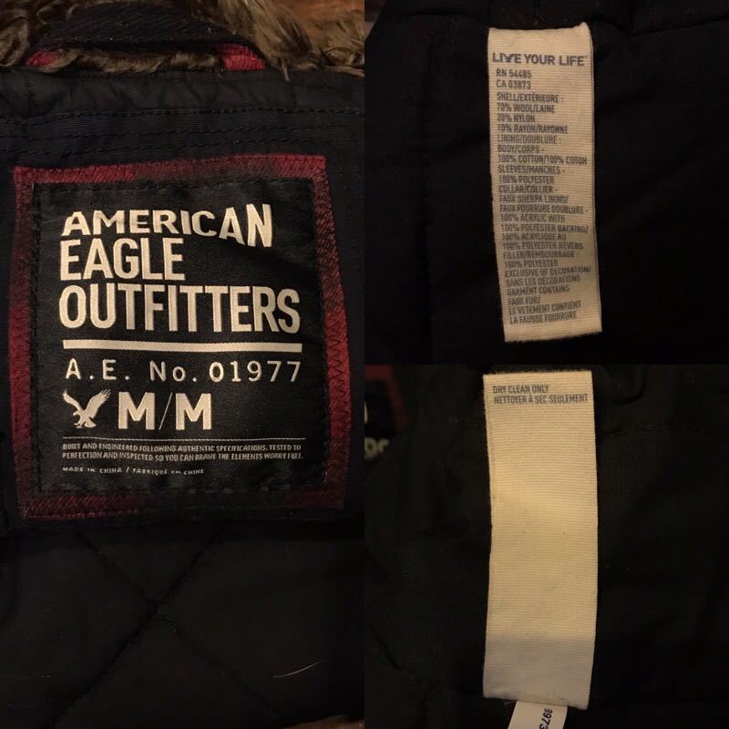 I238 メンズ ブルゾン 温かいウール生地!! AMERICAN EAGLE アメリカンイーグル ジャケット ファー ウール ネイビー (10)/ M_画像2