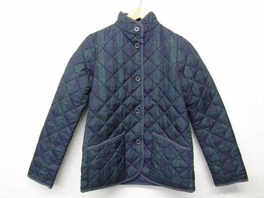 i1601: with defect * traditional weather wear / quilting jacket 34/SM coat green navy blue tartan check / lady's 