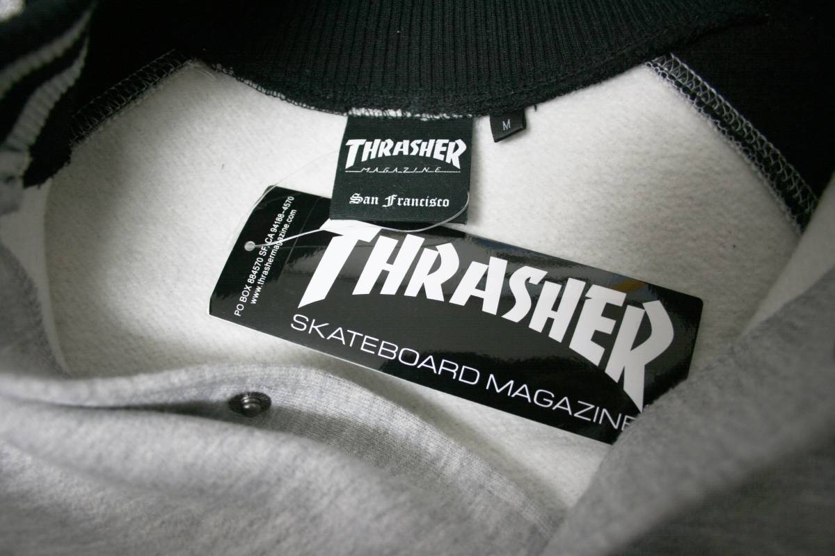 ◆THRASHER スラッシャー スウェット スタジャン アワードジャケット ライトグレー ブラック オールドスケート SKATE 80s 90s Y2K_画像5