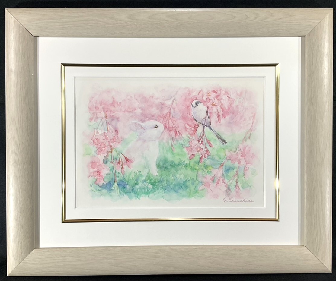 真作□水彩画・原画□土田穣□うさぎ人気作家□可愛らしい逸品 真作□水彩画・原画□土田穣□うさぎ人気作家□可愛らしい逸品