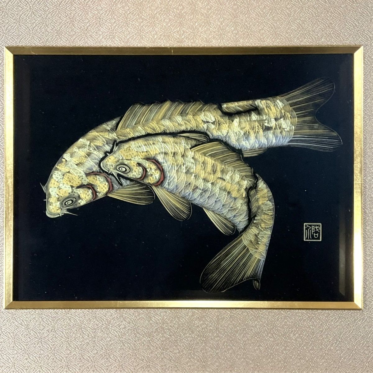 札幌【 衝立 】伝統工芸輪島塗 日展作家 小西啓介作 鯉沈金 松 札幌【 衝立 】伝統工芸輪島塗 日展作家 小西啓介作 鯉沈金 松