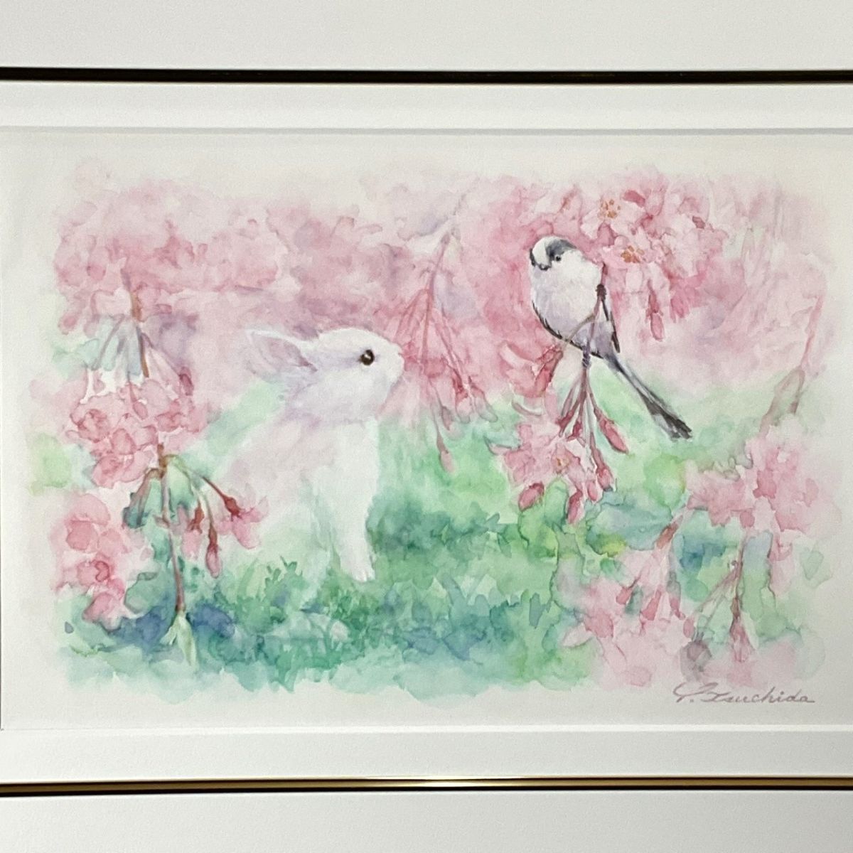 真作□水彩画・原画□土田穣□うさぎ人気作家□可愛らしい逸品 真作□水彩画・原画□土田穣□うさぎ人気作家□可愛らしい逸品