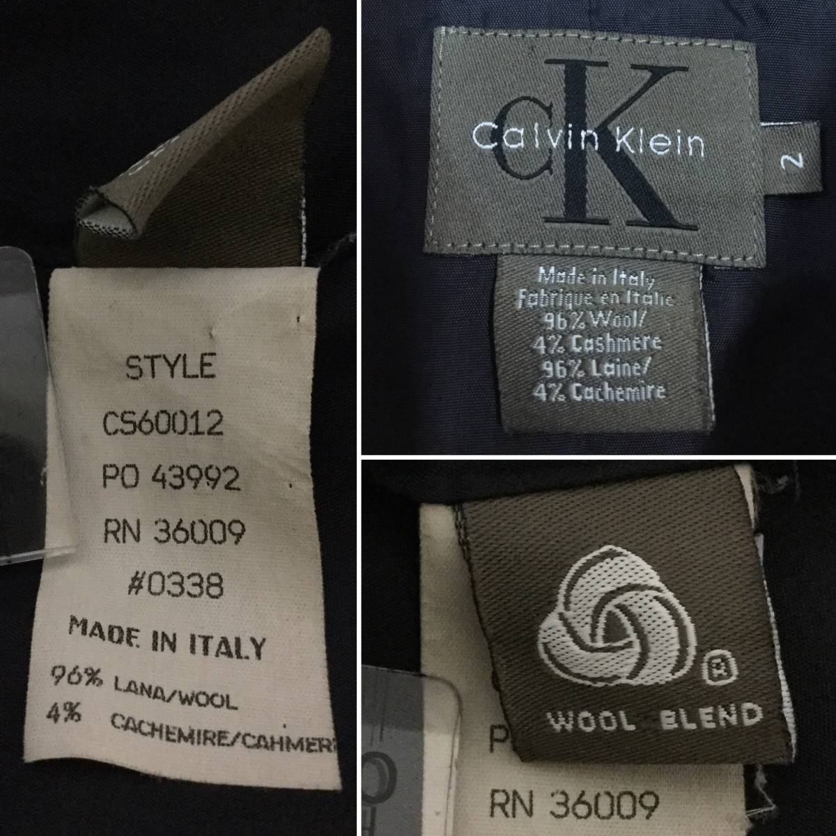 ★ イタリア製 CK Calvin Klein レディース ウールジャケット ブレザー 2 ネイビー 紺 ウィンドウペン チェック セレモニー 式典 オフィス_画像7