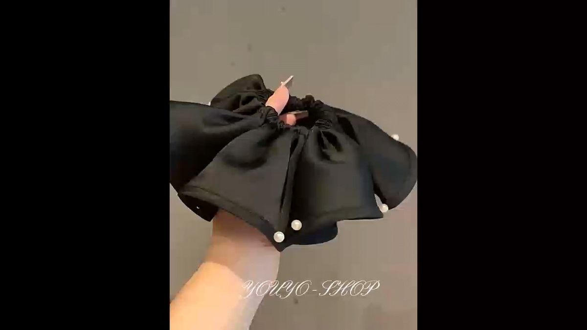 シュシュ ヘアゴム ヘアアクセサリー 髪飾り 大きめ シュシュ バイカラー ヘアアクセサリー パール飾り 大人 ポニー ブラック