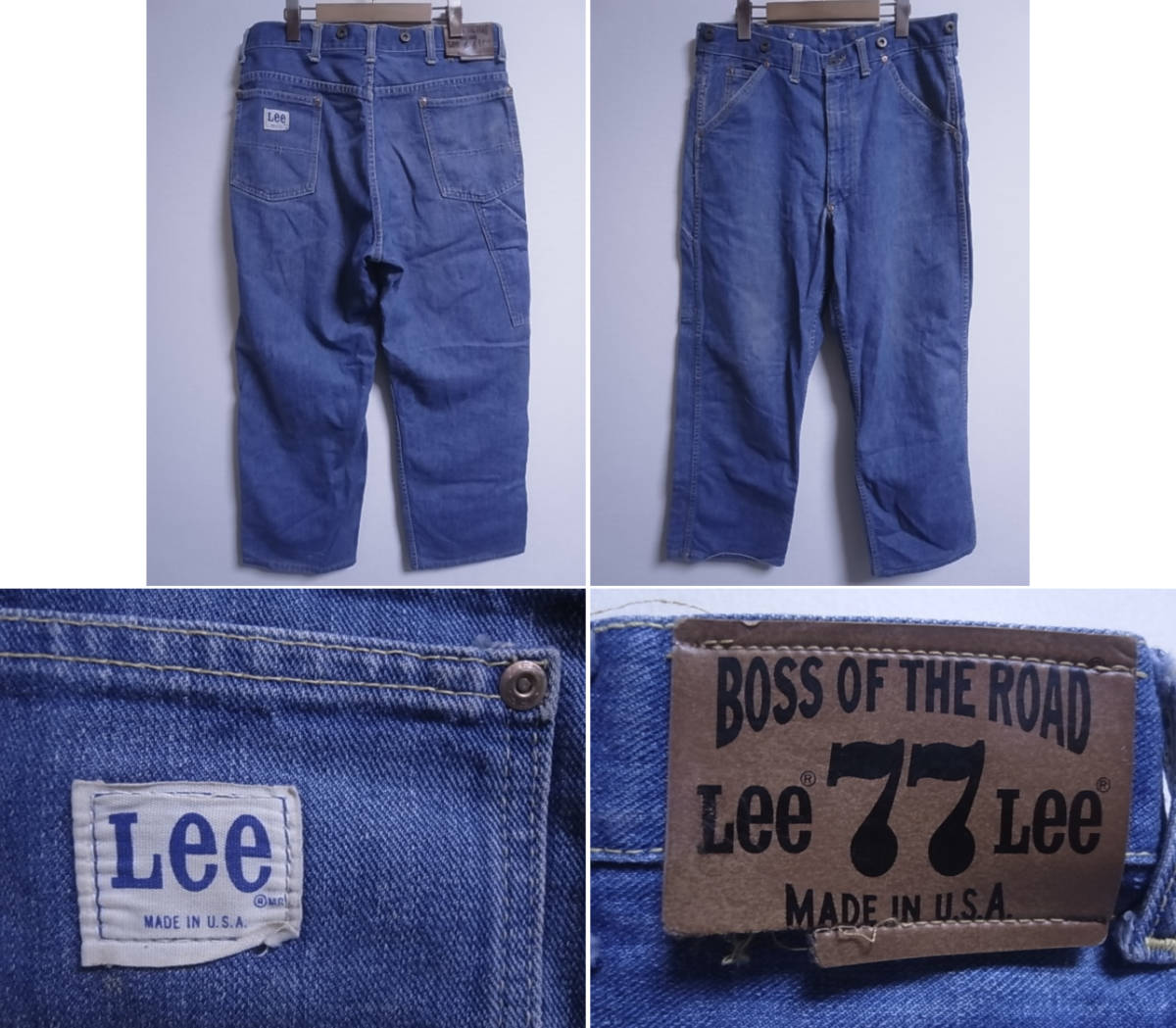 V1/2208★レア★アメリカ製★ヴィンテージ 70s リー Lee 77 BOSS OF THE ROAD デニム ペインターパンツ Made in USA