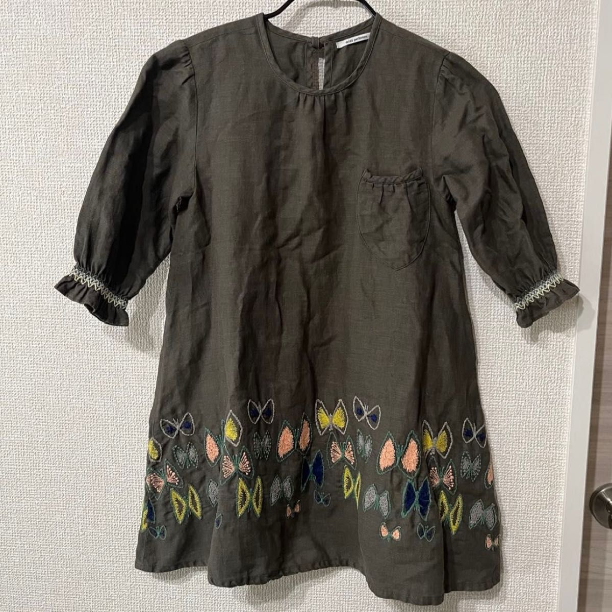 mina perhonen ミナペルホネン skyflower ワンピース 110 キッズ リネン 刺繍 カーキ スカイフラワー mina perhonen ミナペルホネン skyflower ワンピース 110 キッズ リネン 刺繍 カーキ スカイフラワー