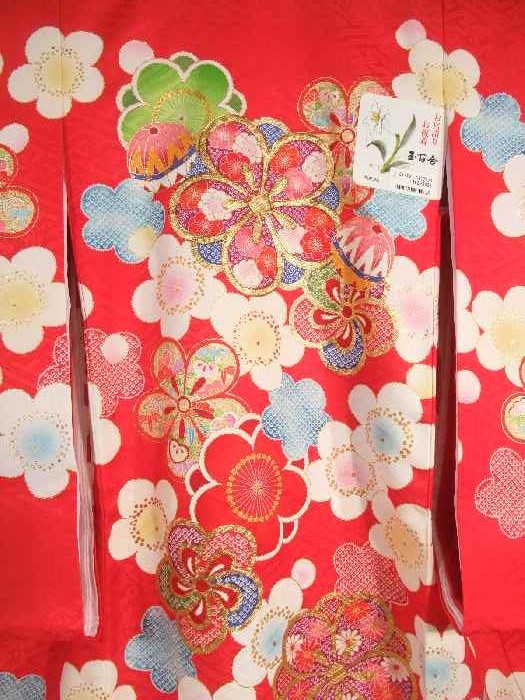 o. three . girl kimono ug283 production put on the first put on celebration put on red color flower pattern made in Japan new goods postage included 