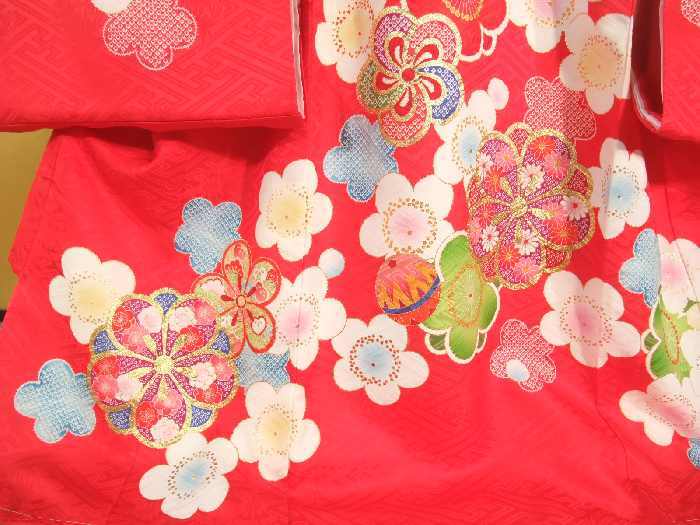 o. three . girl kimono ug283 production put on the first put on celebration put on red color flower pattern made in Japan new goods postage included 