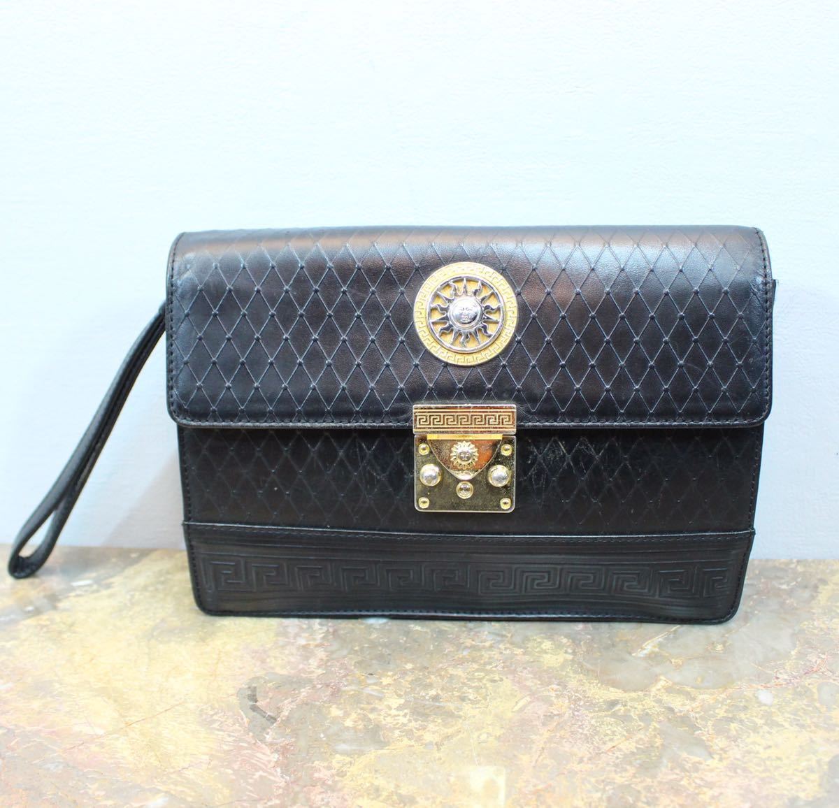 GIANNI VERSACE MEDUSA LOGO LEATHER CLUTCH BAG/ジャンニヴェルサーチメデューサ柄レザークラッチバッグ_画像1