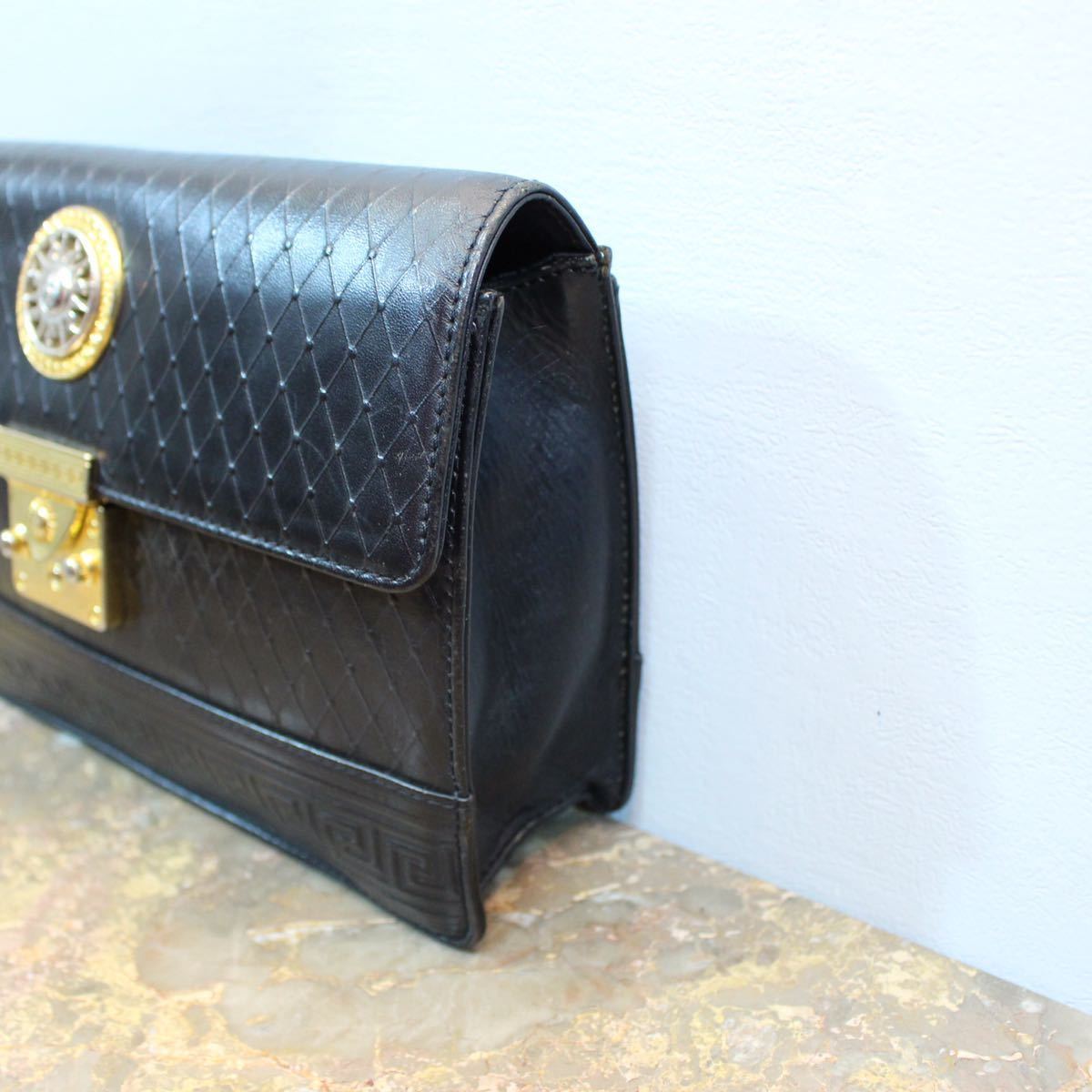 GIANNI VERSACE MEDUSA LOGO LEATHER CLUTCH BAG/ジャンニヴェルサーチメデューサ柄レザークラッチバッグ