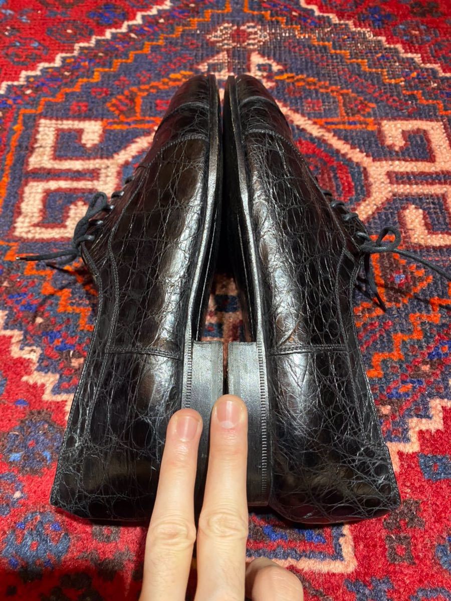 BALLY CROCODILE LEATHER STRAIGHT TIP SHOES HAND MADE IN ITALY