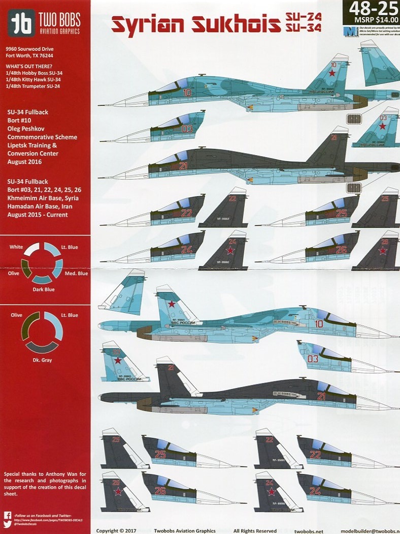 1/48 ツーボブスデカール　シリア駐留の スホーイ Su-24M と Su-34_画像1