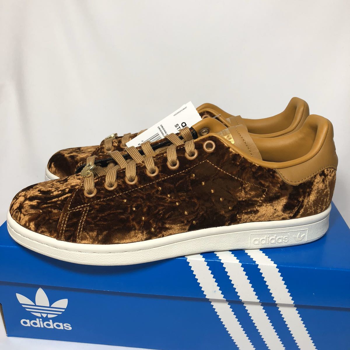 【新品】adidas STAN SMITH アディダス スタンスミス スニーカー ベルベット パック メサ ランニングホワイト キャメル EH0175 23.0_画像5