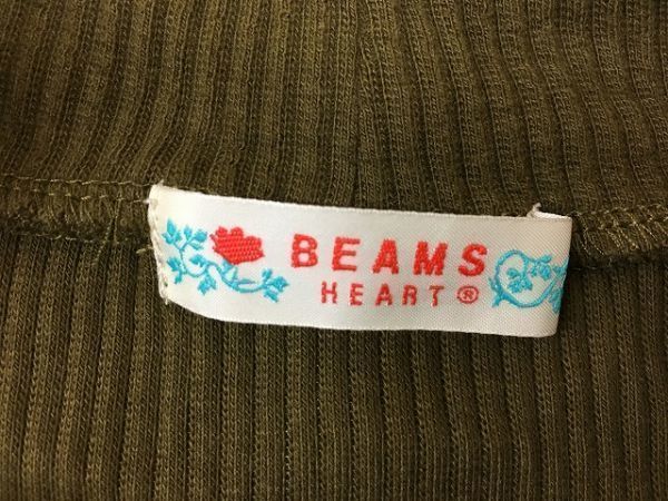 BEAMS HEART ビームスハート サイズ不明 レディース カットソー モックネック 襟ぐり広め リブストライプ 無地 長袖 オリーブ_画像2