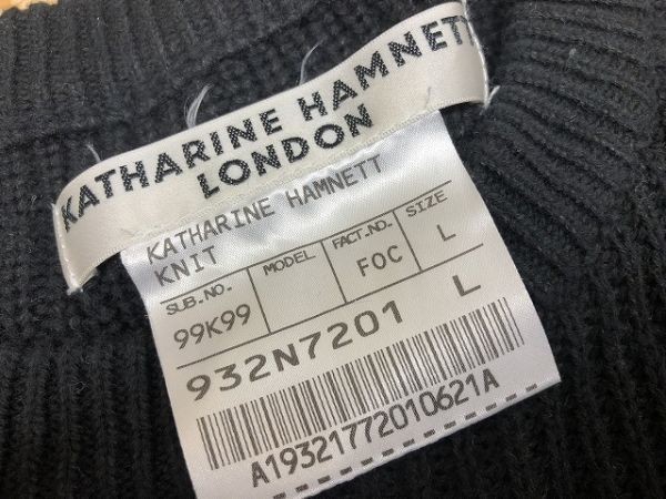 KATHARINE HAMNETT キャサリンハムネット Lサイズ レディース ニット セーター ラグランスリーブ 半袖 綿×ポリエステル オフホワイト_画像2